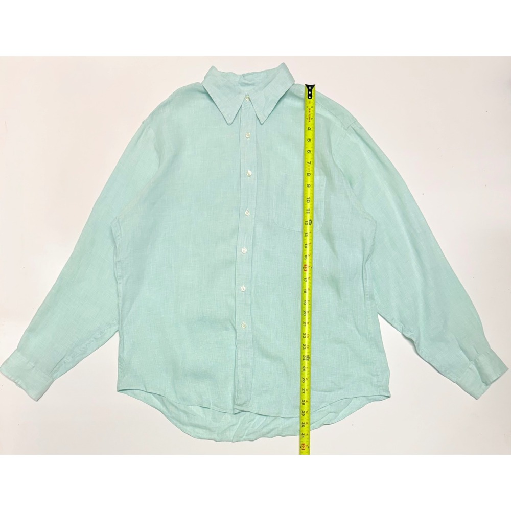 Brooks Brothers Irish Linen Shirt Mens XL Slim Fit Mint Green Check Button Down